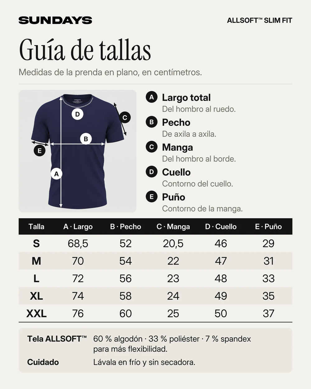 ALLSOFT™ Slim Fit · guía de tallas