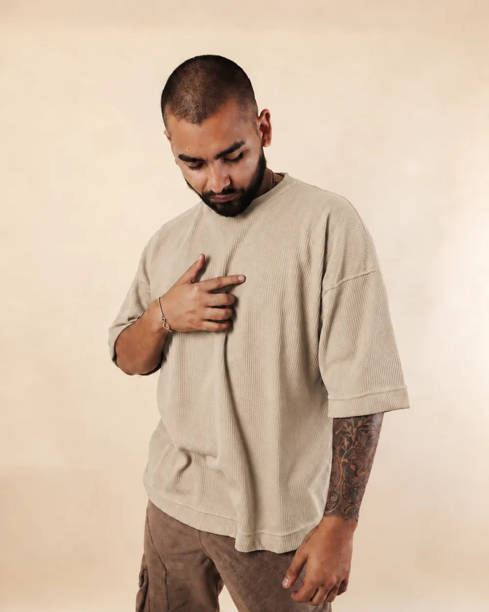 Camiseta Oversize Santorini Texturizada · Beige