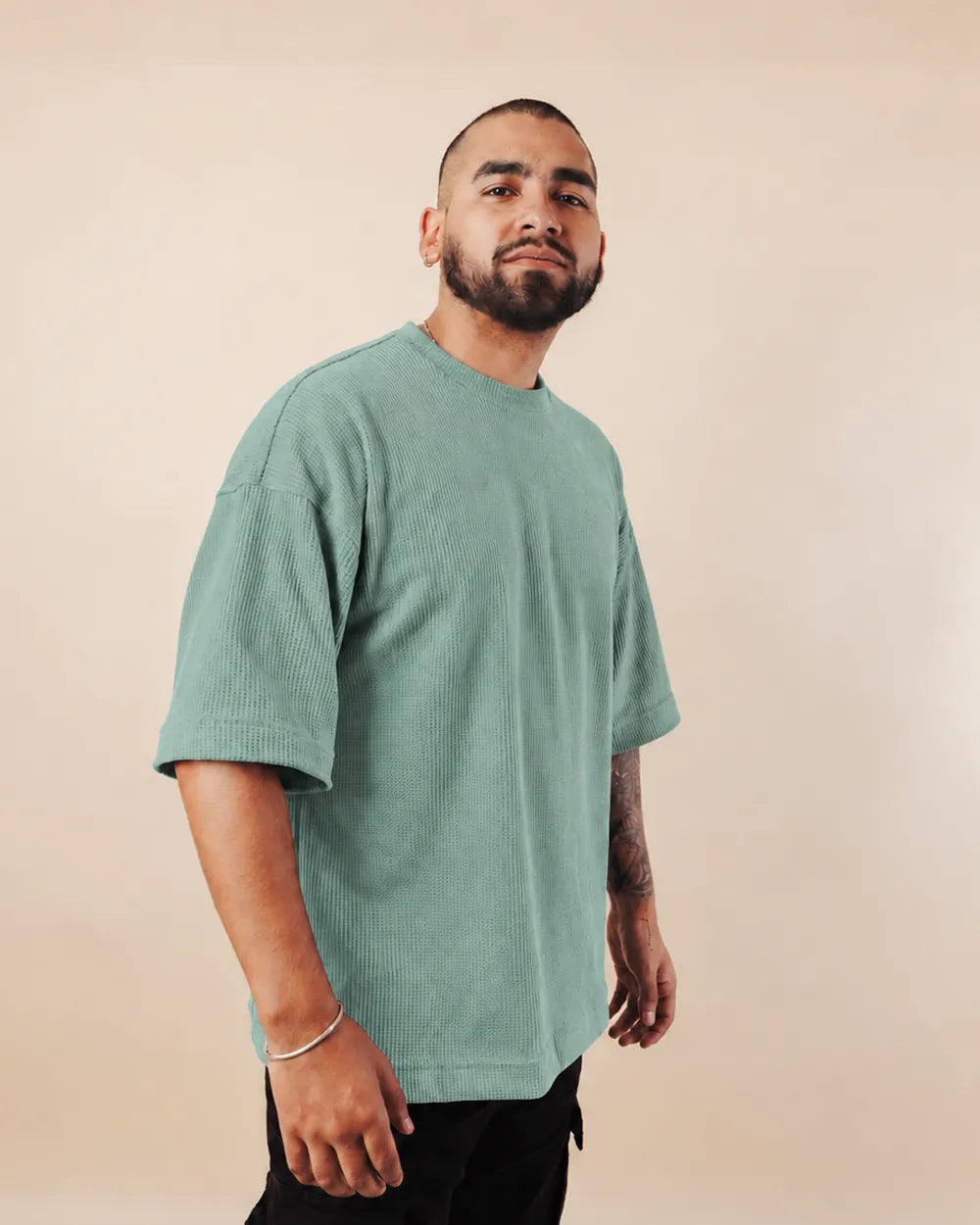 Camiseta Oversize Santorini Texturizada · Verde Surf