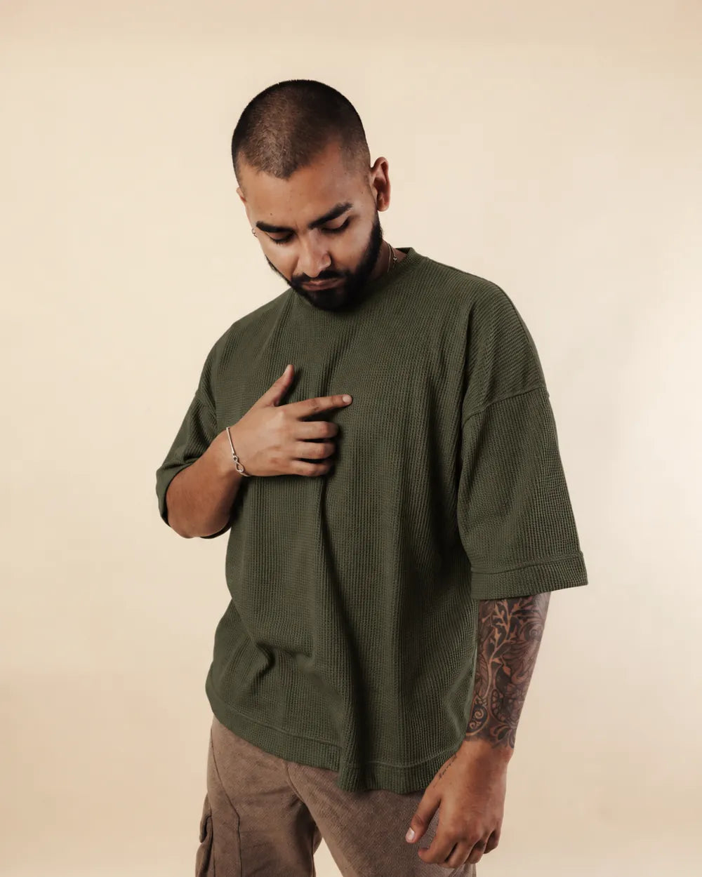 Camiseta Oversize Santorini Texturizada · Verde Militar